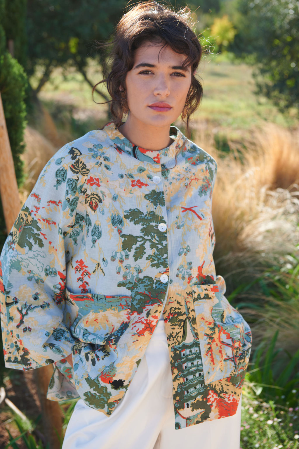 China Tree Aqua Linen Jacket