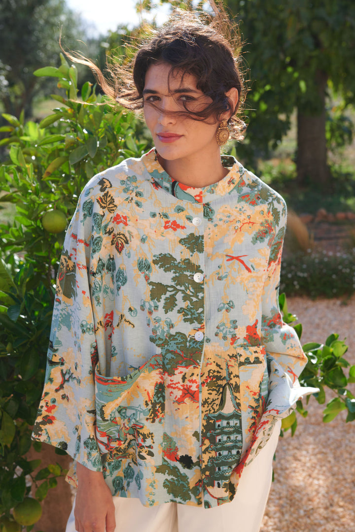 China Tree Aqua Linen Jacket