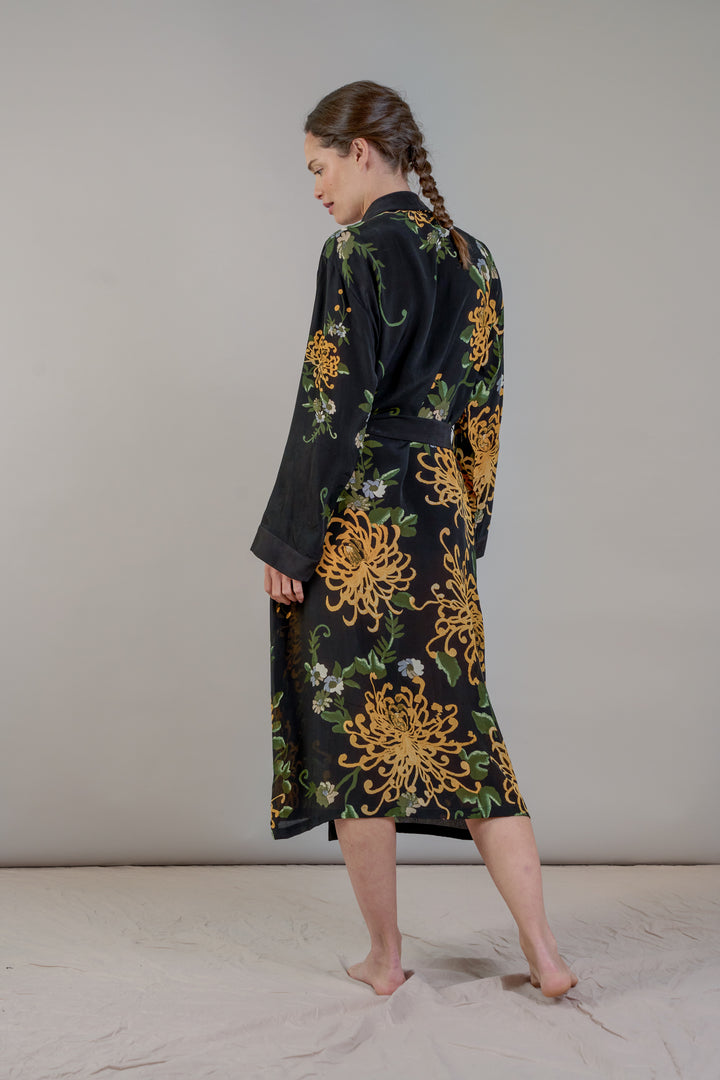 Chrysanthemum Black Crepe Gown