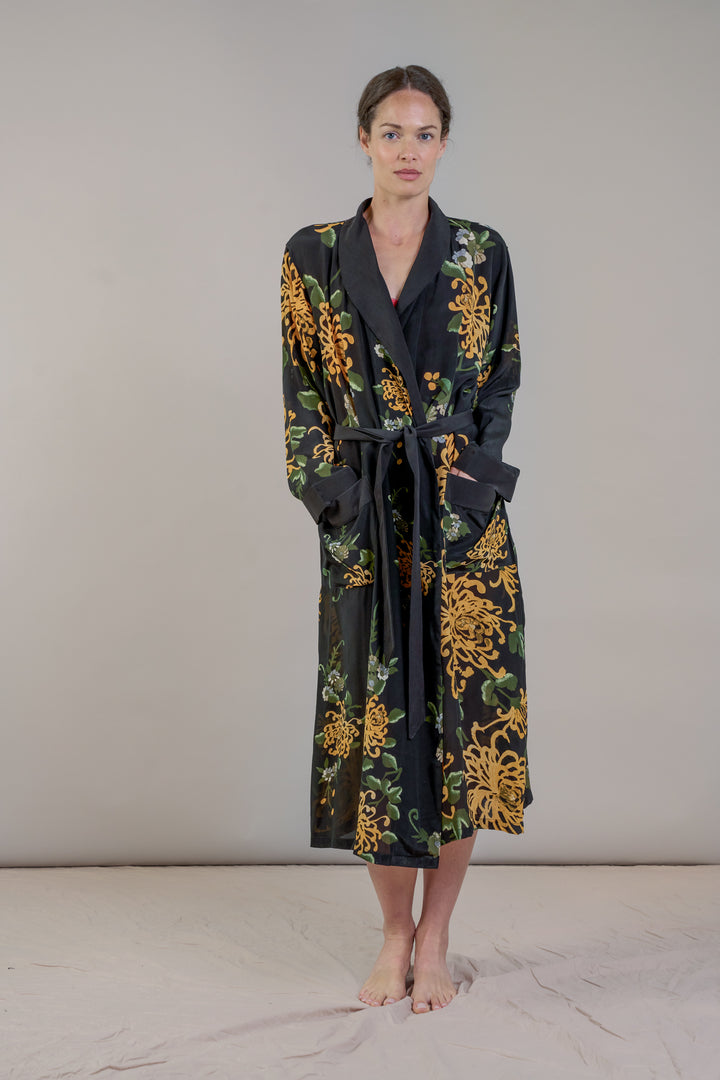 Chrysanthemum Black Crepe Gown