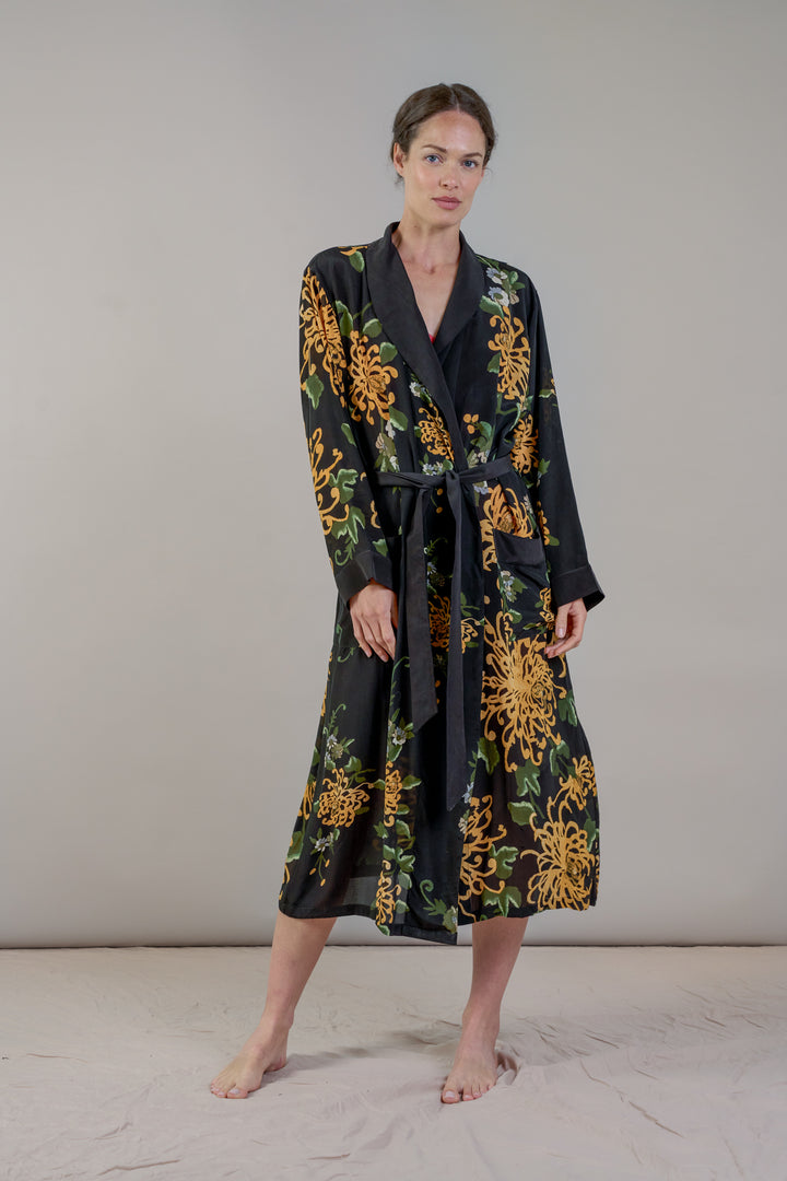 Chrysanthemum Black Crepe Gown