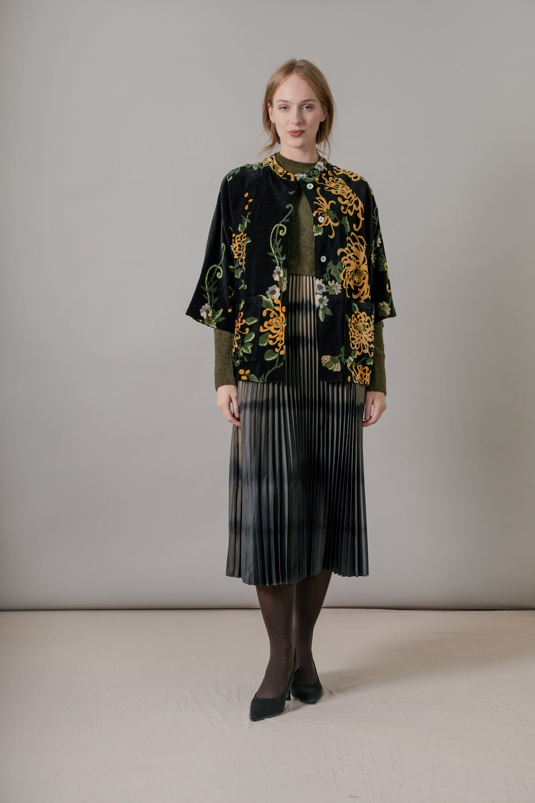 Chrysanthemum Black Velvet Jacket