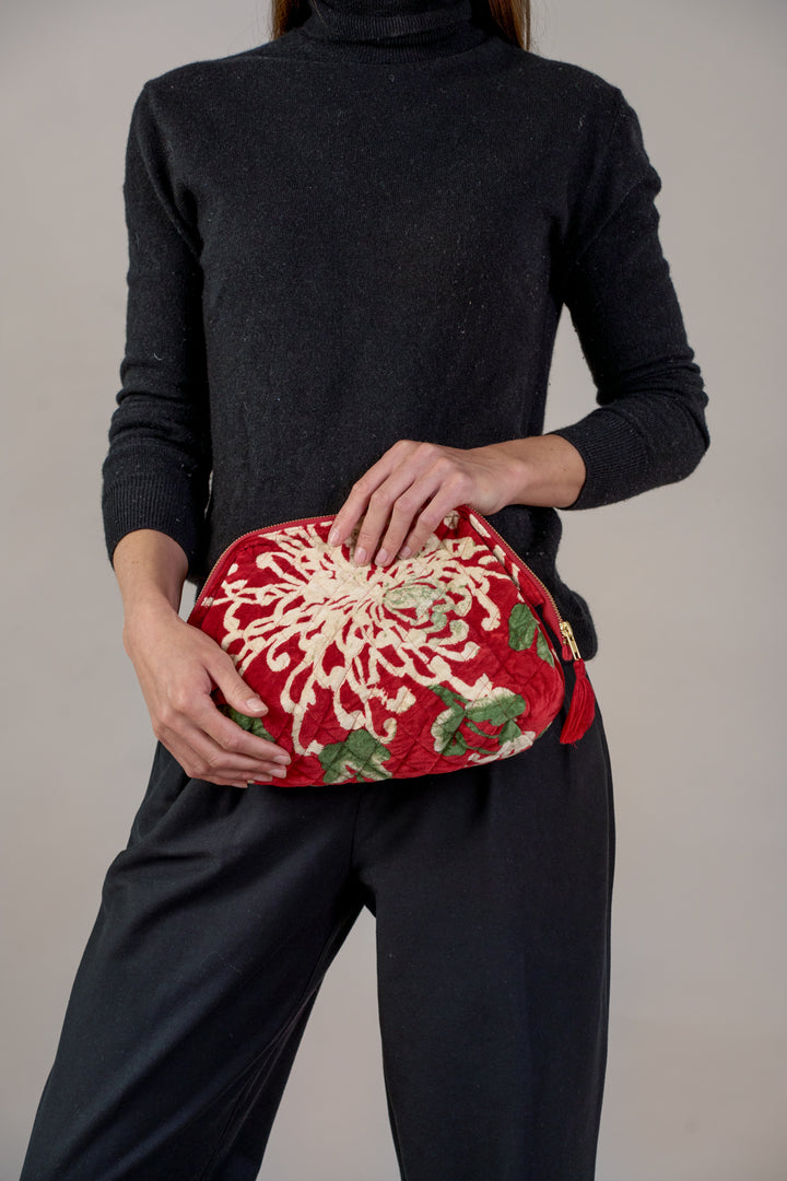 Chrysanthemum Red Velvet Pouch