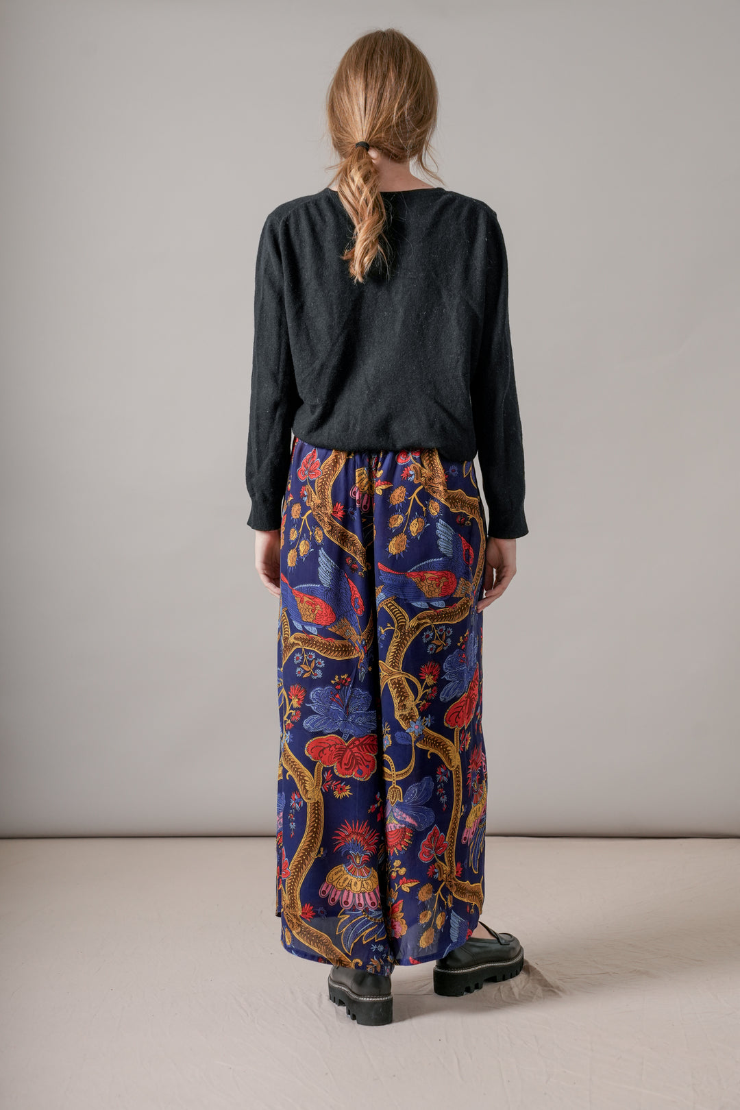 Climbing Peacock Royal Blue Crepe Palazzo Pants