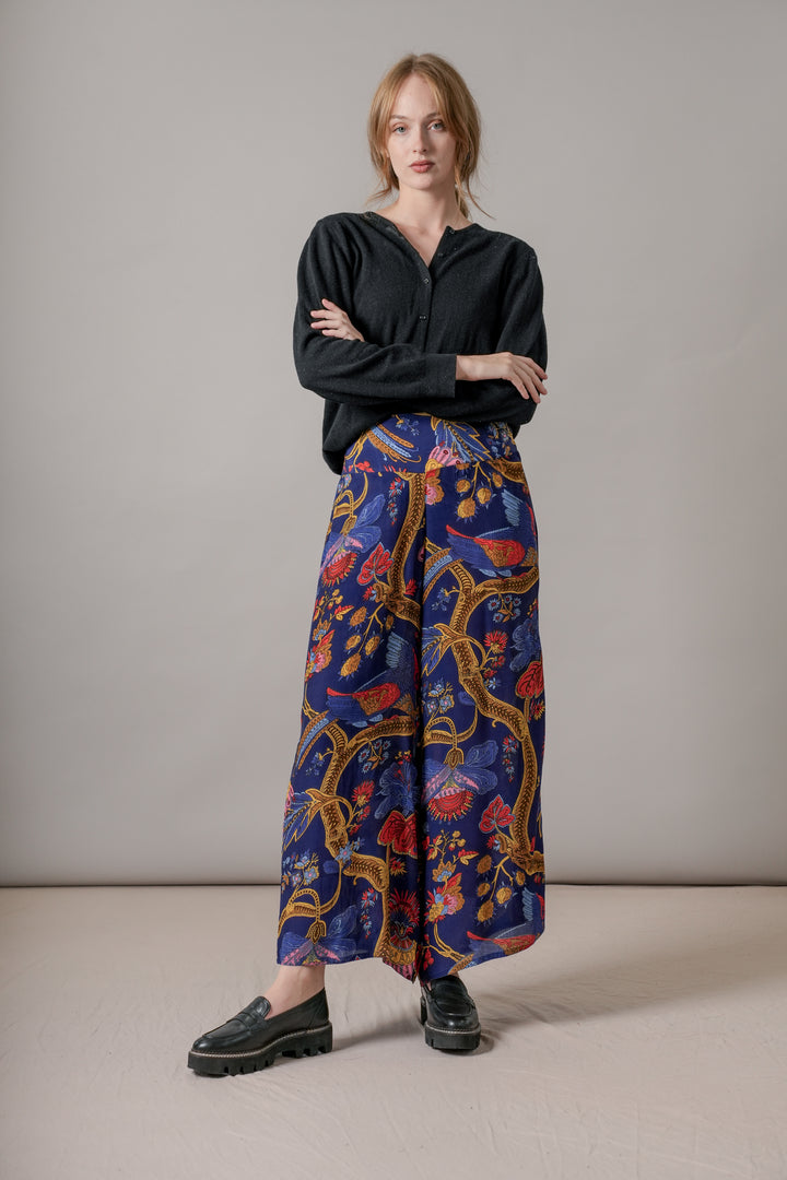 Climbing Peacock Royal Blue Crepe Palazzo Pants