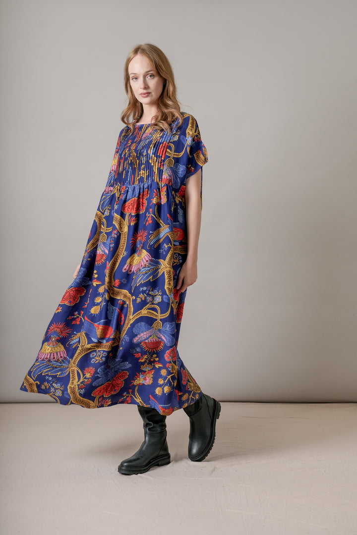 Climbing Peacock Royal Blue Pleat Dress