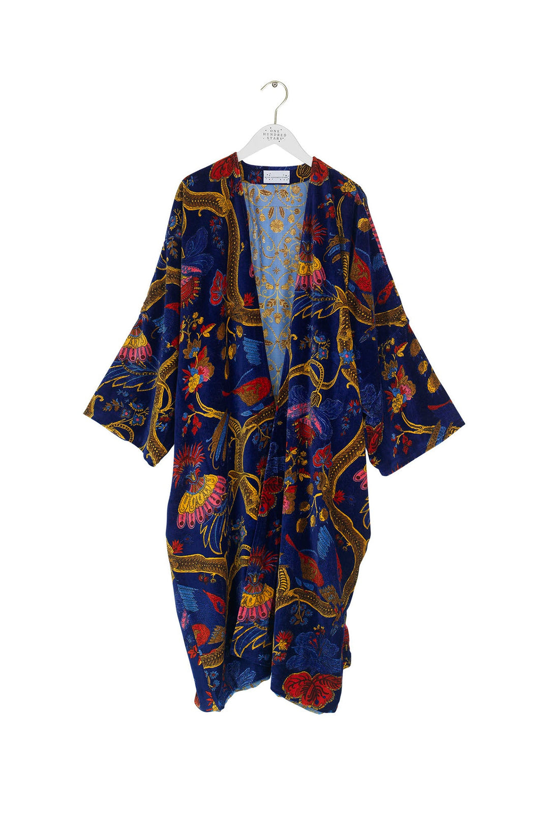 Climbing Peacock Royal Blue Velvet Grande Kimono