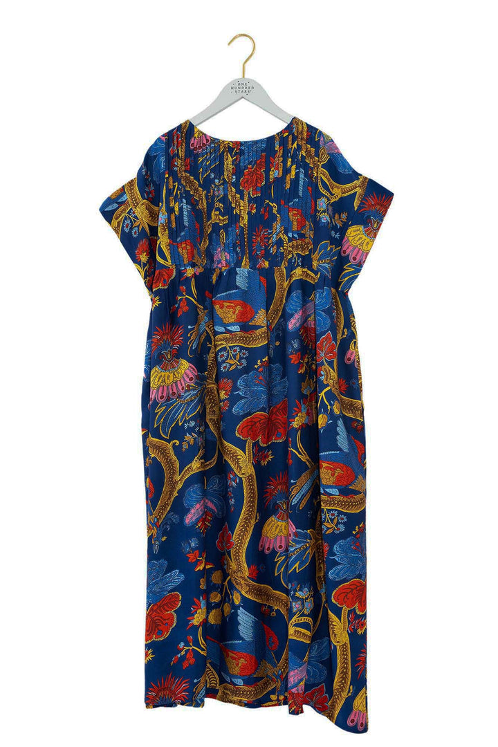 Climbing Peacock Royal Blue Pleat Dress