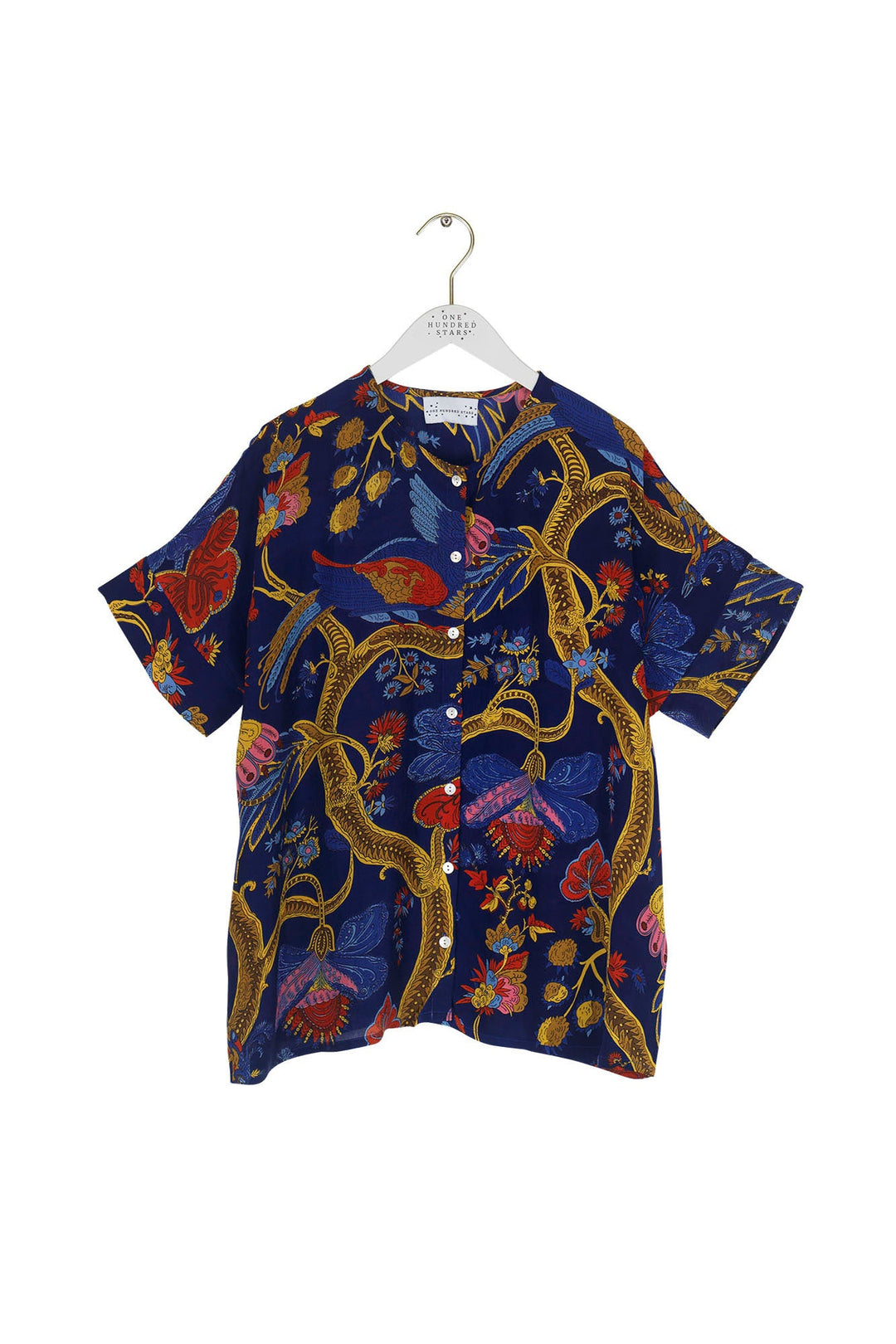 Climbing Peacock Royal Blue Tea Blouse