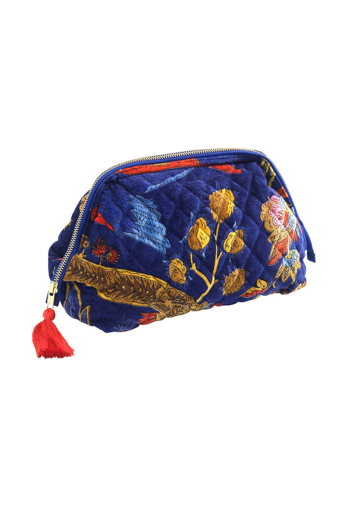 Climbing Peacock Royal Blue Velvet Pouch