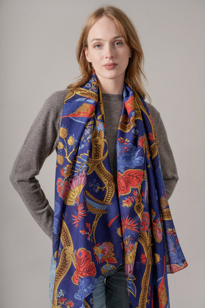 Climbing Peacock Royal Blue Scarf