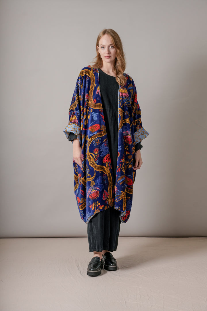 Climbing Peacock Royal Blue Velvet Grande Kimono