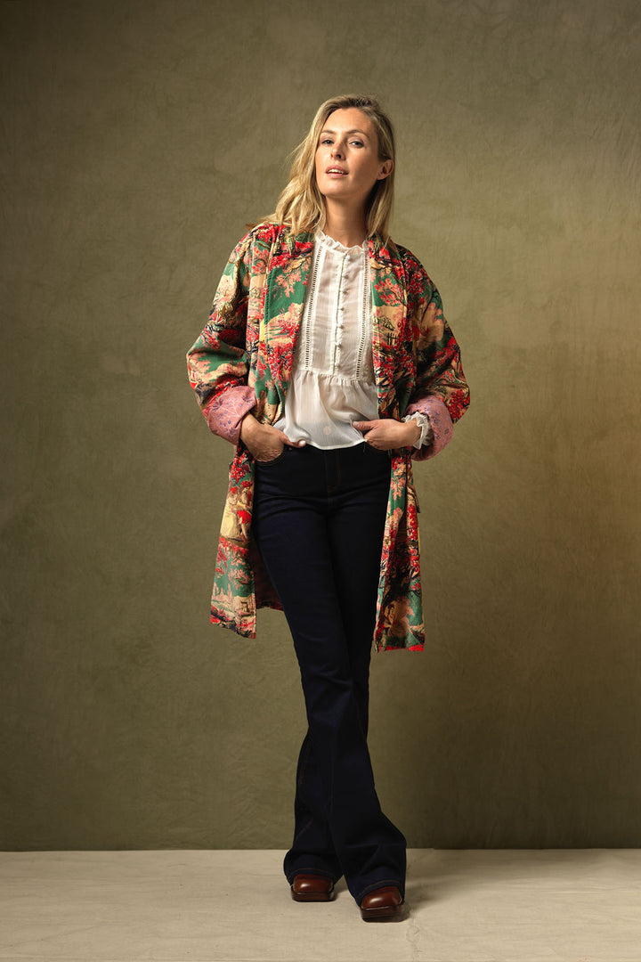 Country Toile Berry Velvet Boyfriend Jacket