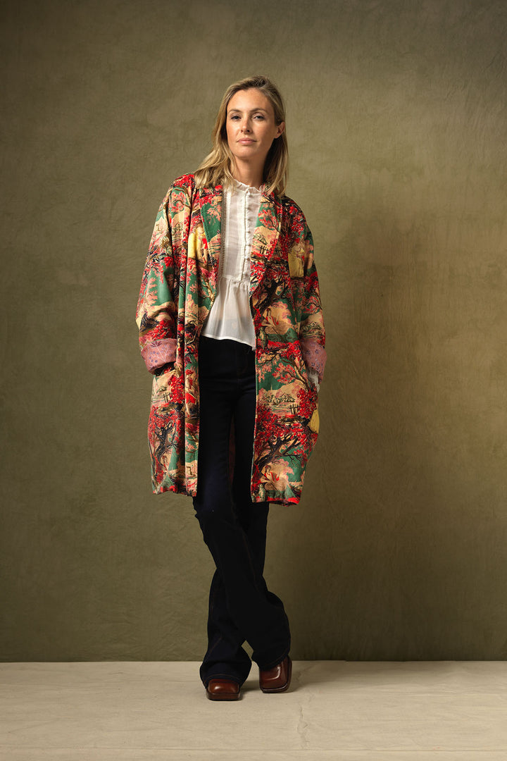 Country Toile Berry Velvet Boyfriend Jacket