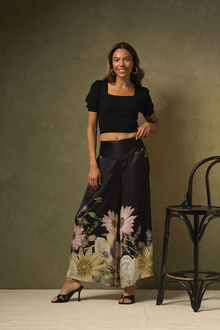 Daisy Black Satin Palazzo Pant