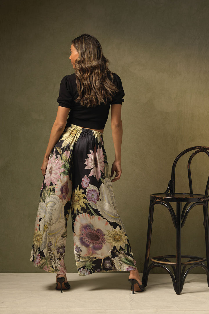 Daisy Black Satin Palazzo Pant