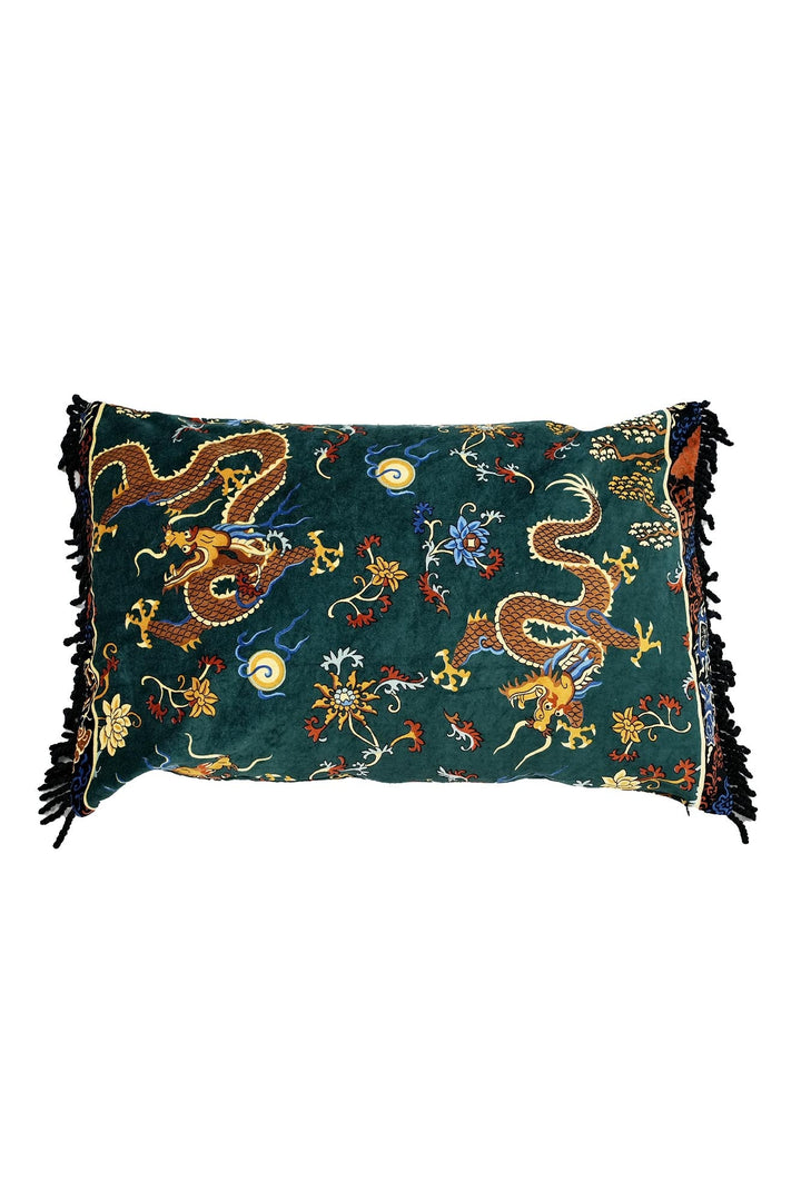 Dragon Green Rectangle Velvet Cushion