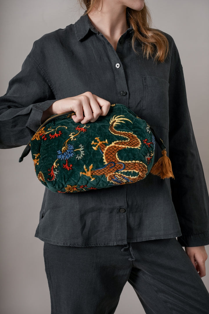 Dragon Green Velvet Pouch