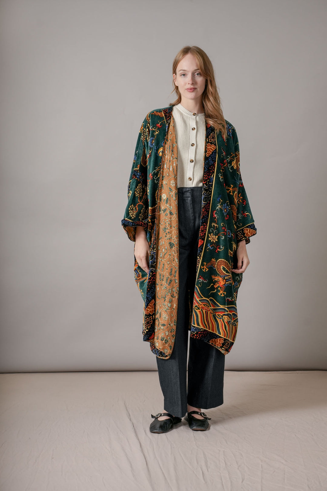 Dragon Green Velvet Grande Kimono