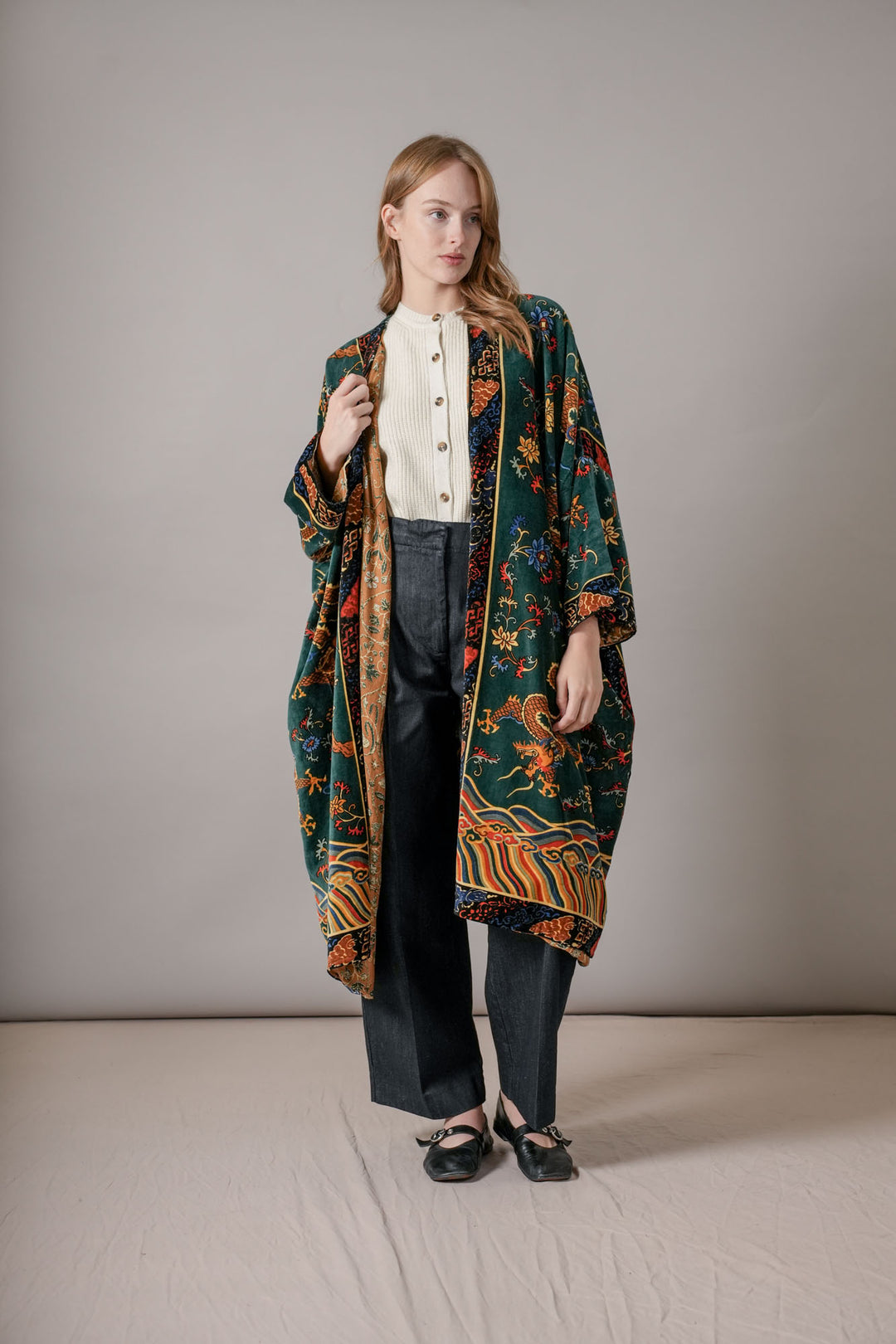 Dragon Green Velvet Grande Kimono