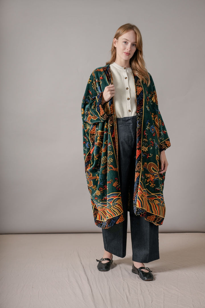 Dragon Green Velvet Grande Kimono