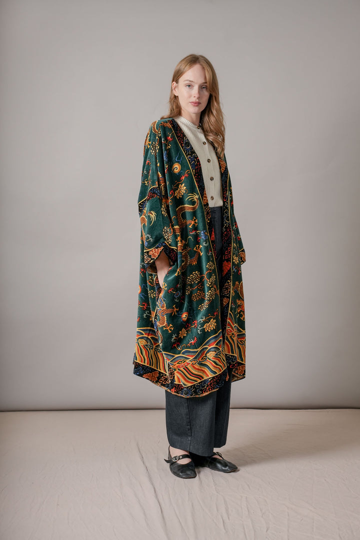 Dragon Green Velvet Grande Kimono