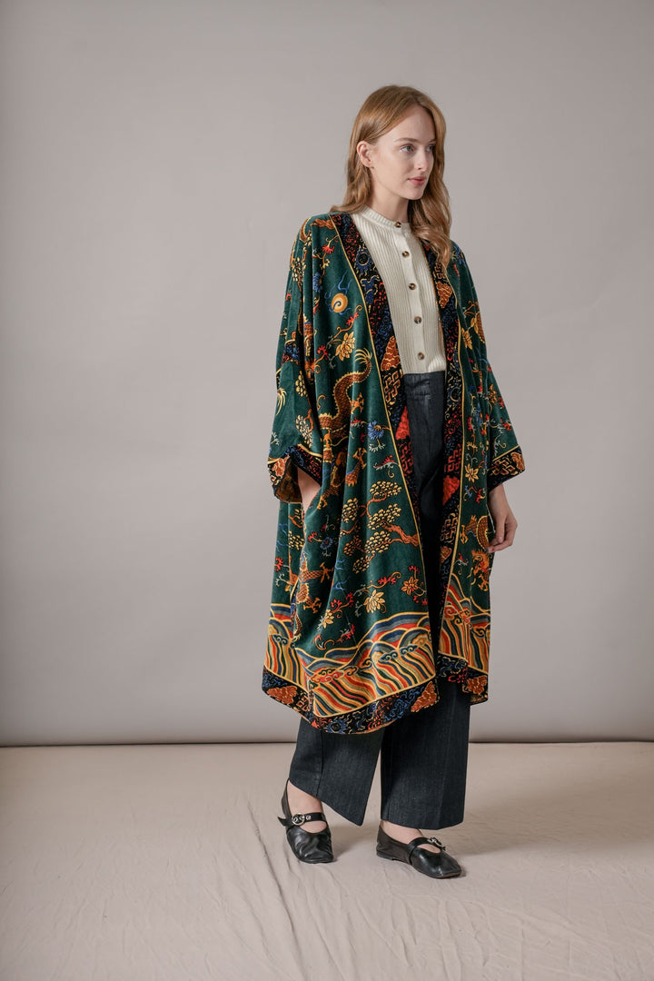 Dragon Green Velvet Grande Kimono