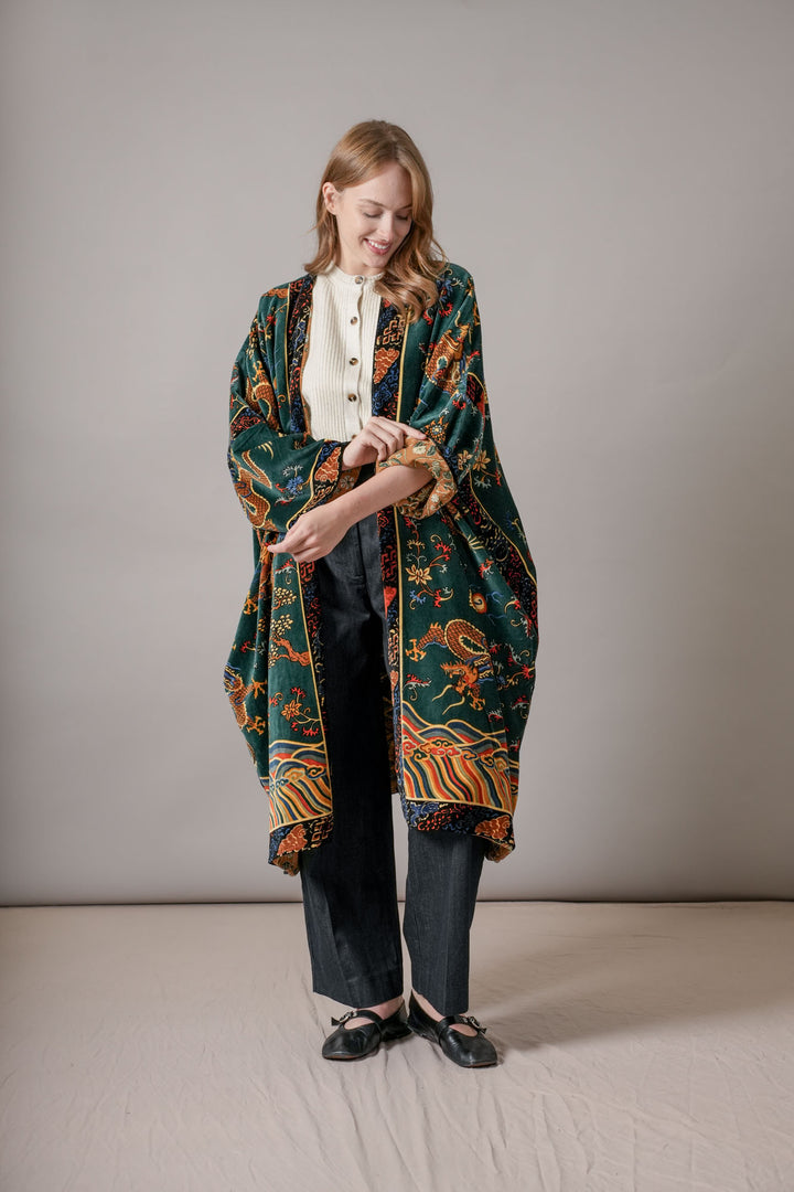 Dragon Green Velvet Grande Kimono