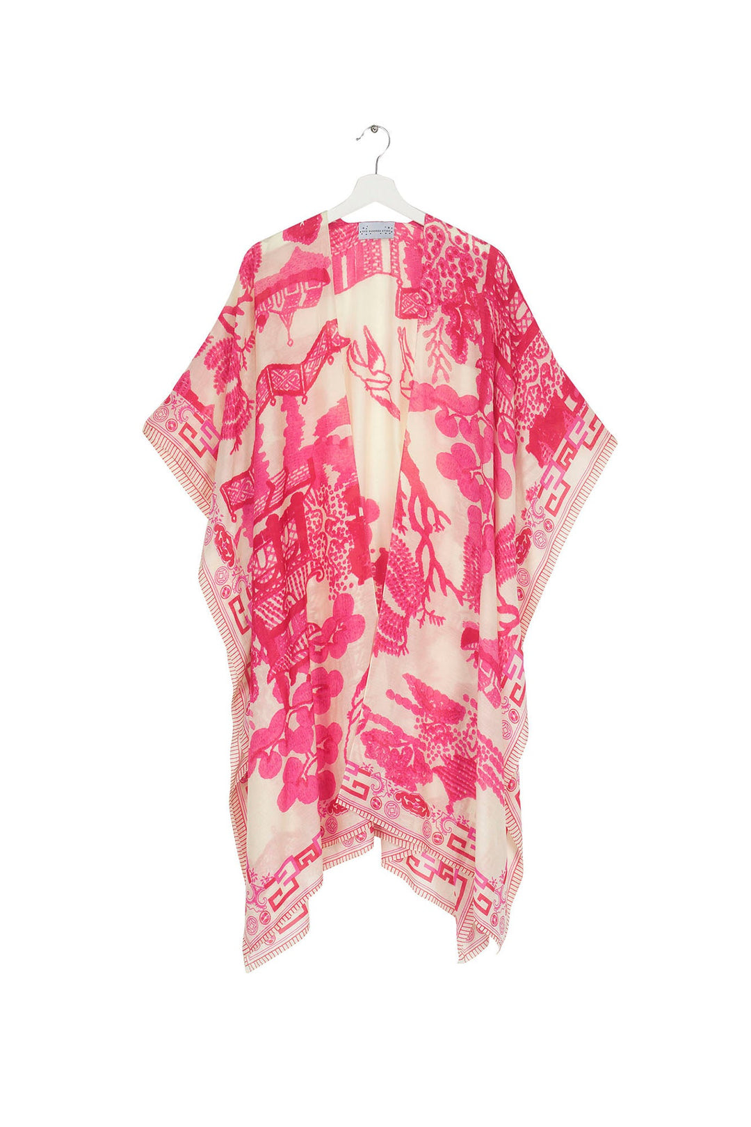 Women's lightweight throwover shawl in pink and white giant willow print by One Hundred Stars