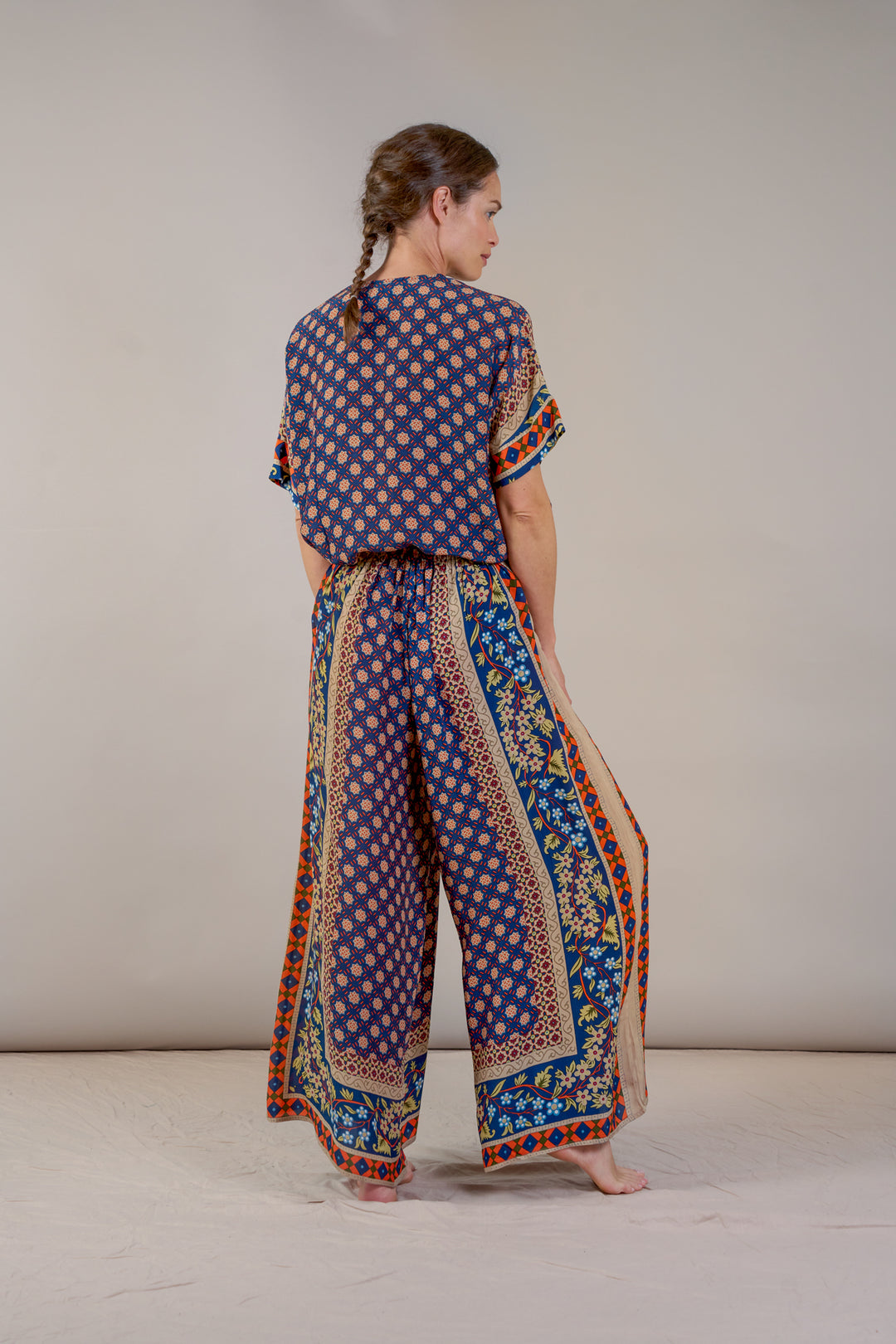 Moorish Blue Crepe Palazzo Pants