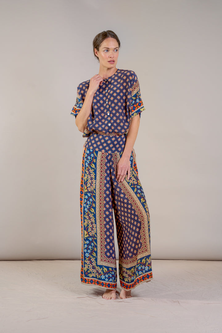 Moorish Blue Crepe Palazzo Pants