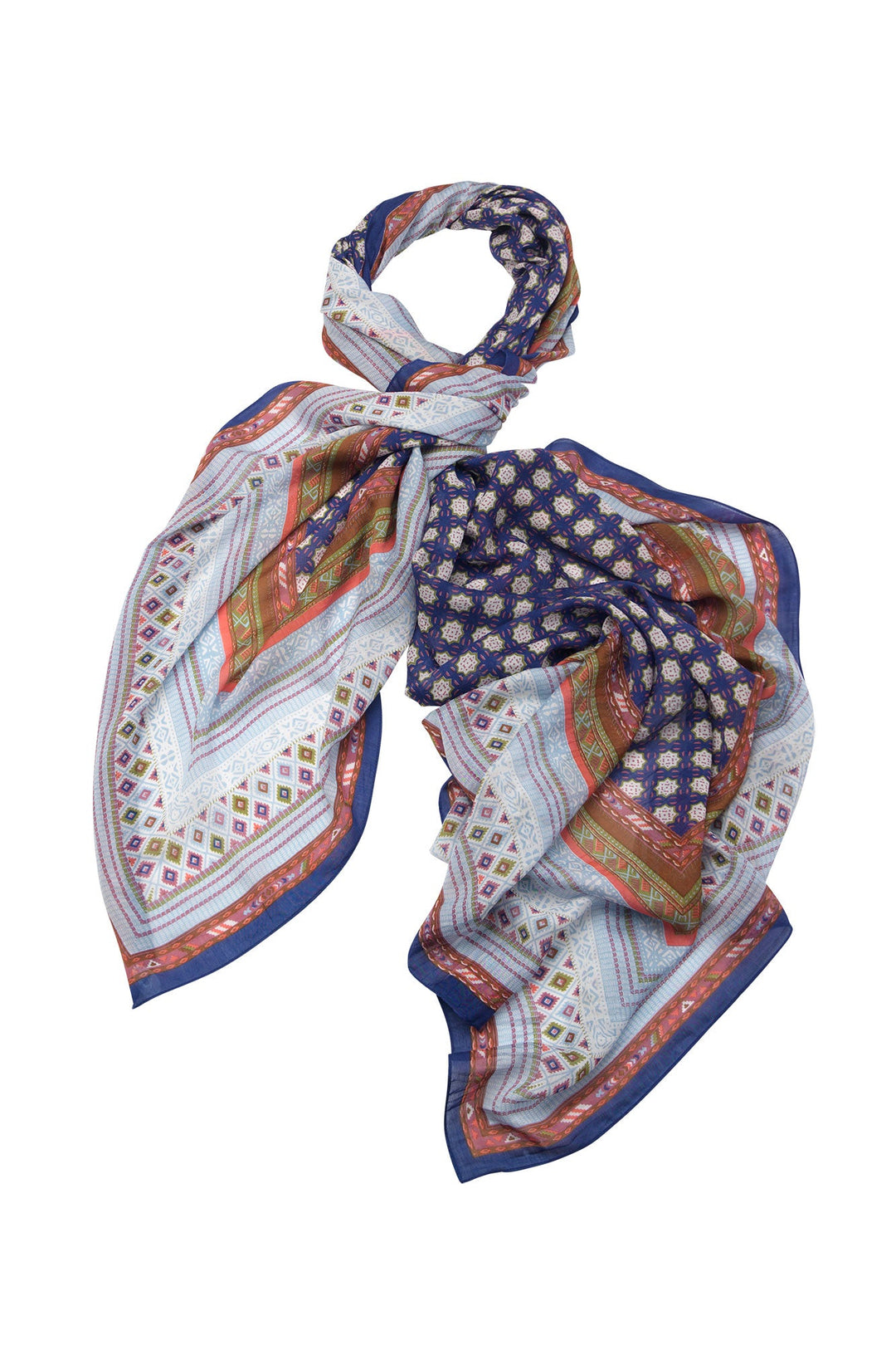 Women's accessories, gifts for her. Large scarf in indigo with moorish print by One Hundred Stars