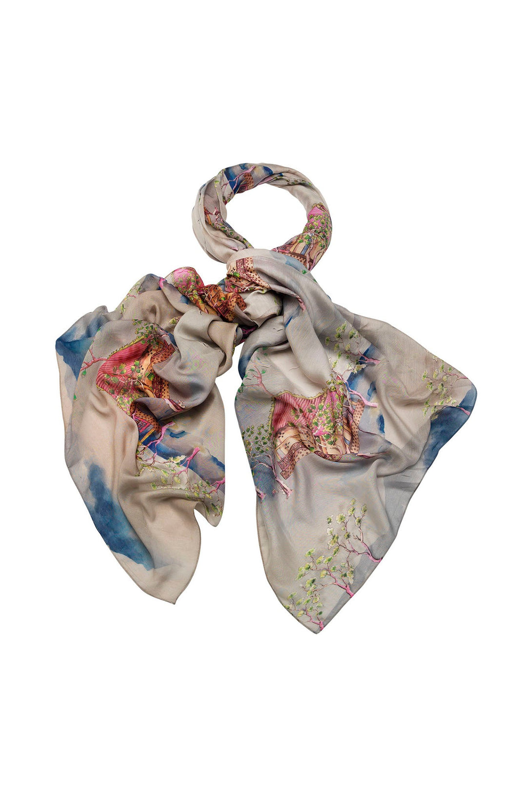 Oriental Landscape Grey Scarf