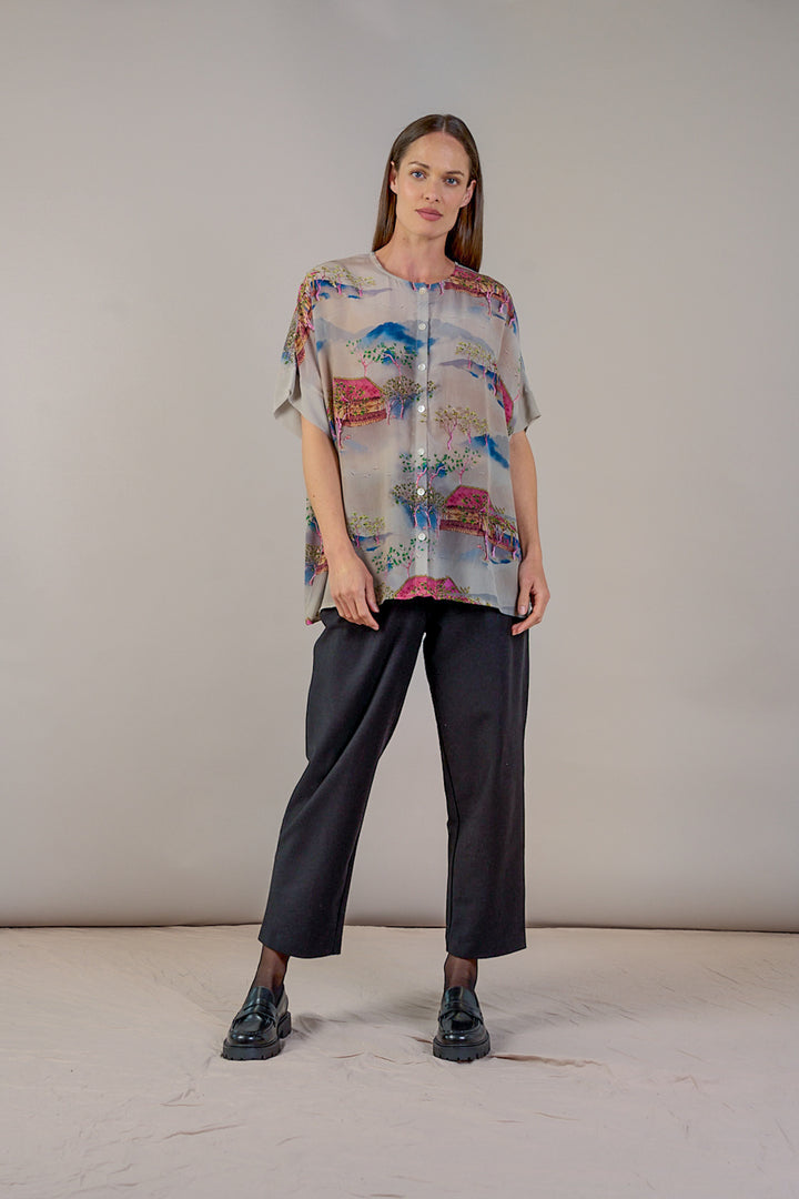 Oriental Landscape Grey Tea Blouse