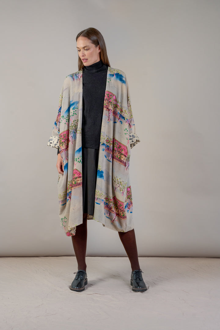 Oriental Landscape Grey Velvet Grande Kimono