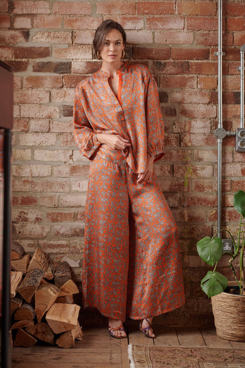 Floral Paisley Orange Palazzo Pant - One Hundred Stars