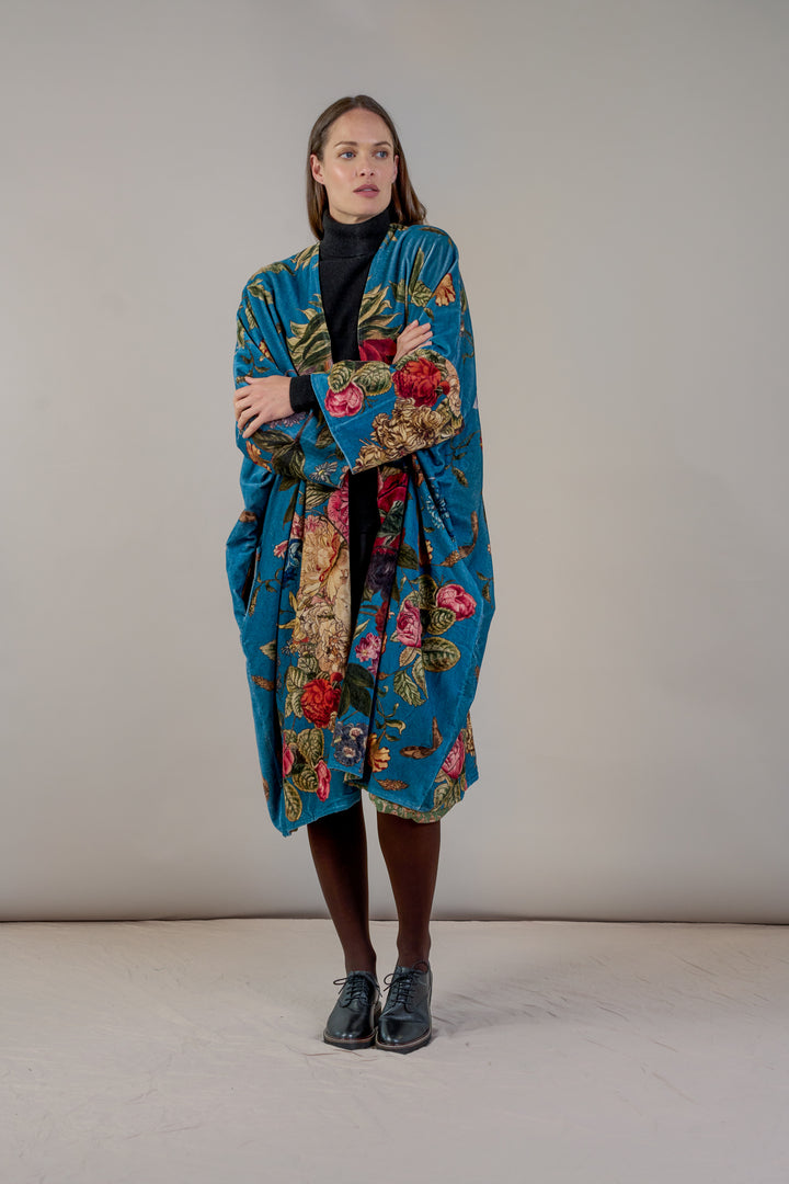 Primula Teal Velvet Grande Kimono