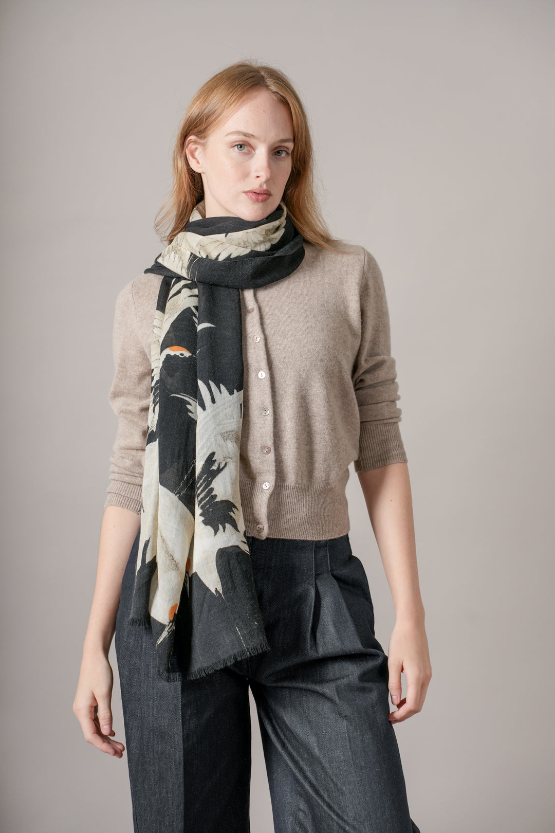 Stork Black Wool Scarf