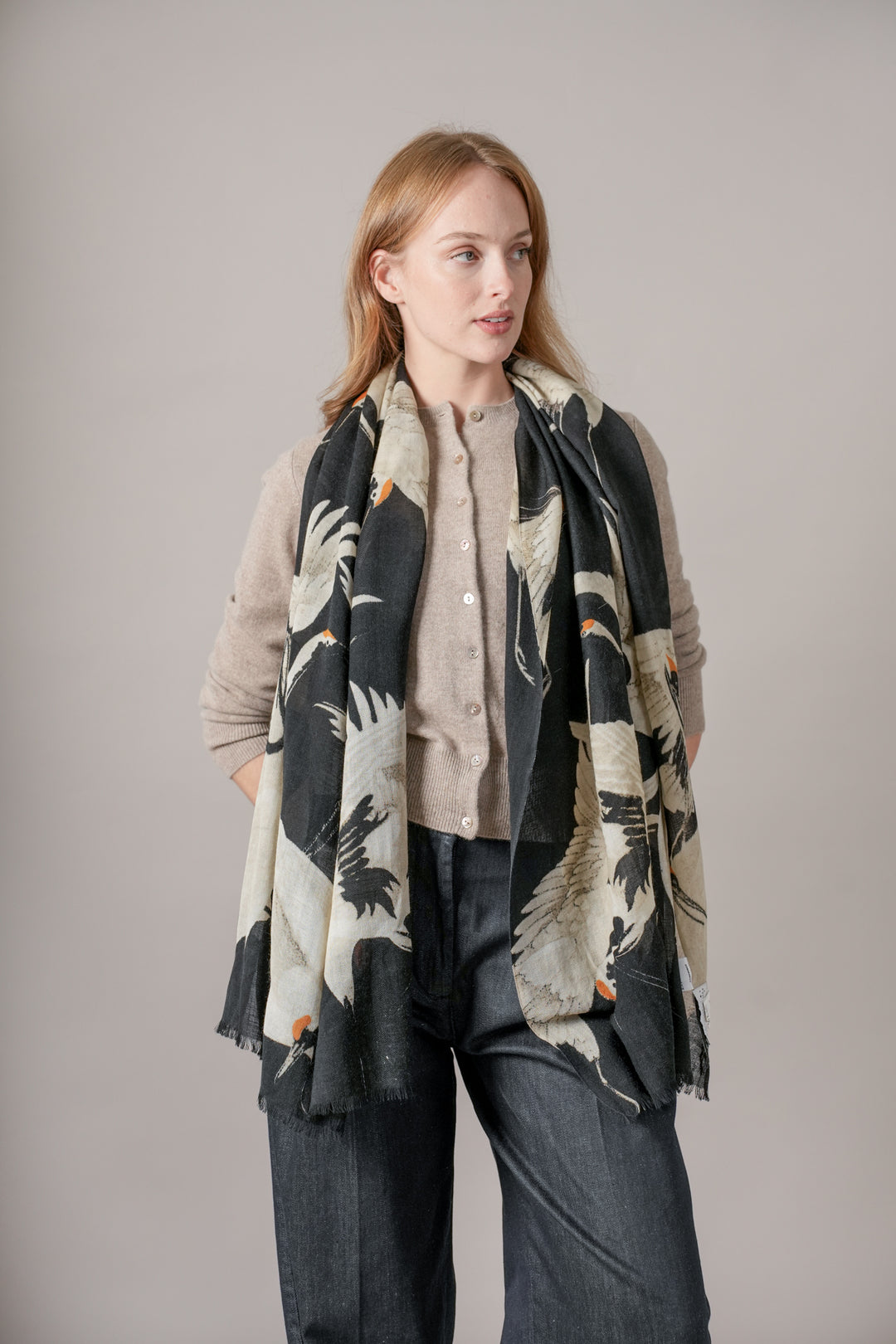 Stork Black Wool Scarf