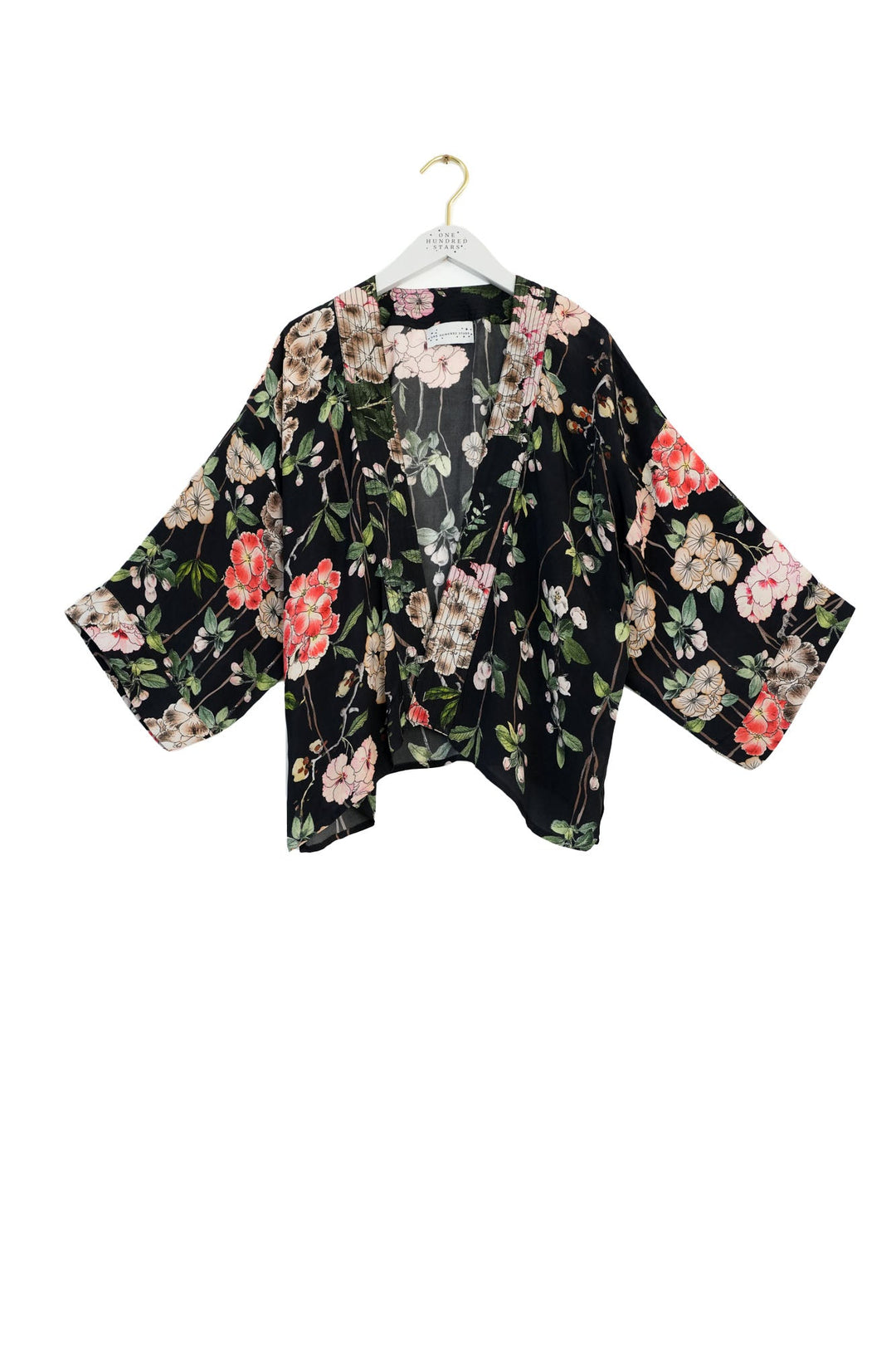 Trailing Blossom Black Crepe Kimono