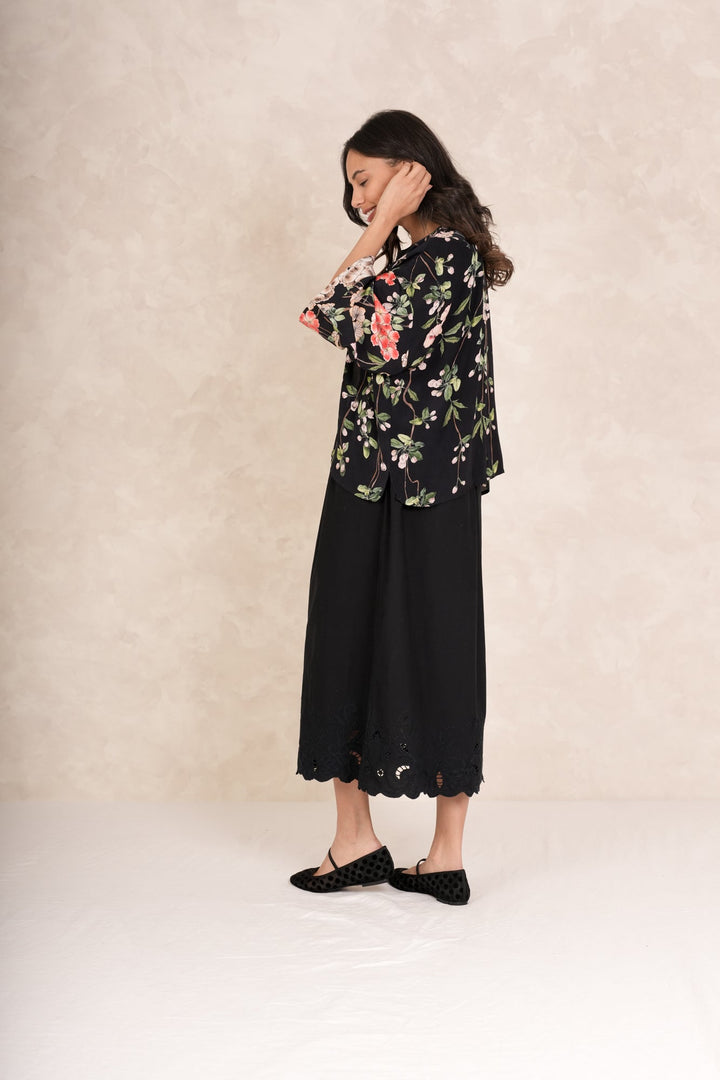 Trailing Blossom Black Crepe Kimono