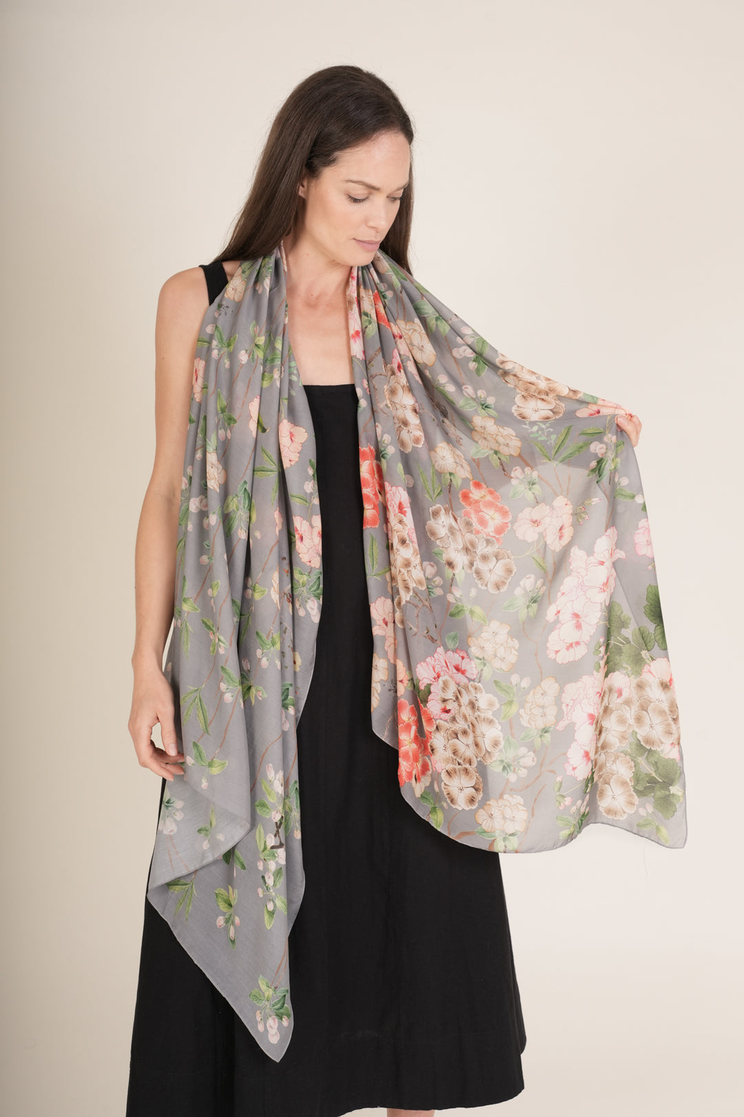 Trailing Blossom Grey Scarf