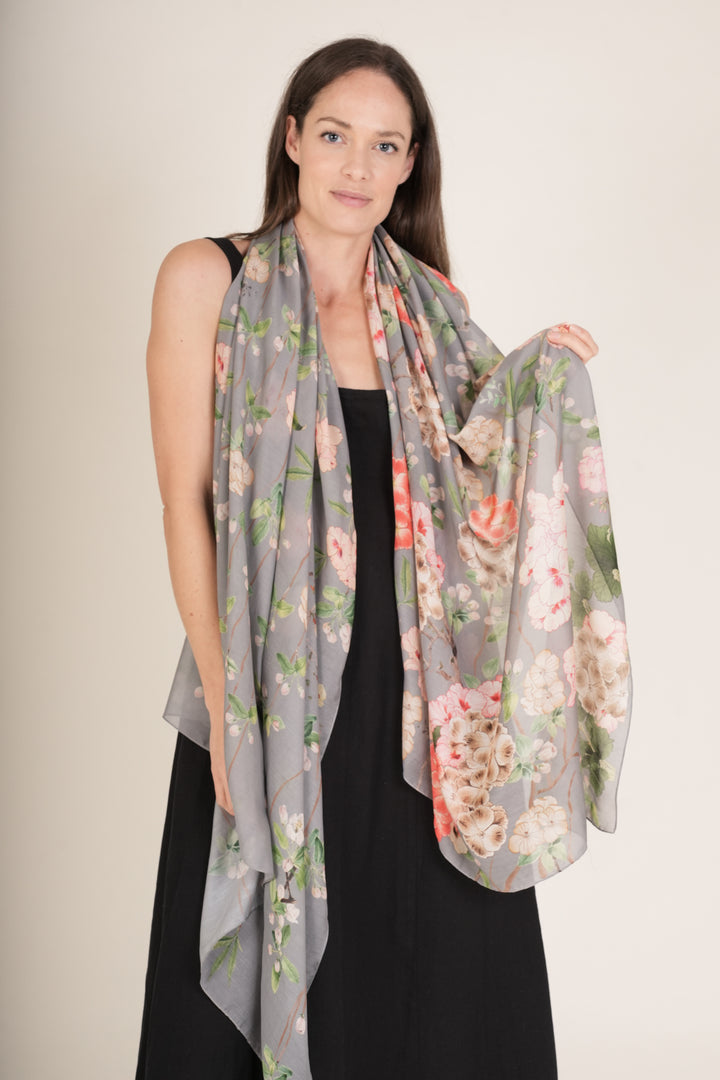 Trailing Blossom Grey Scarf