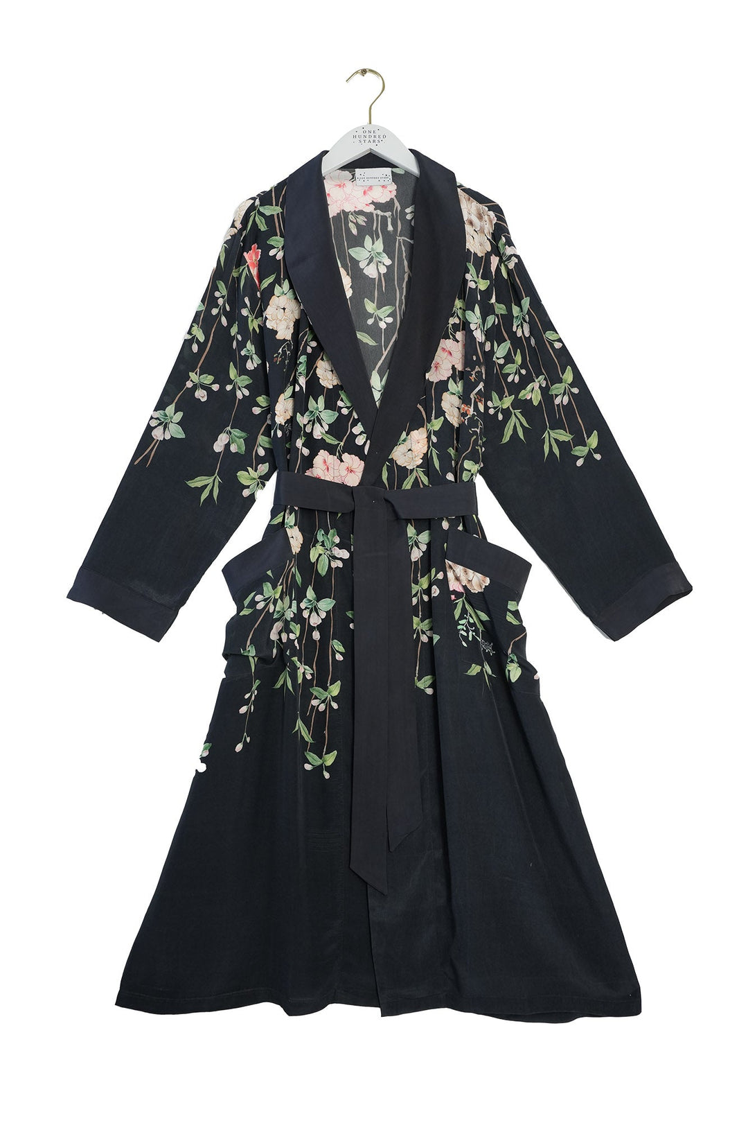 Trailing Blossom Black Crepe Gown