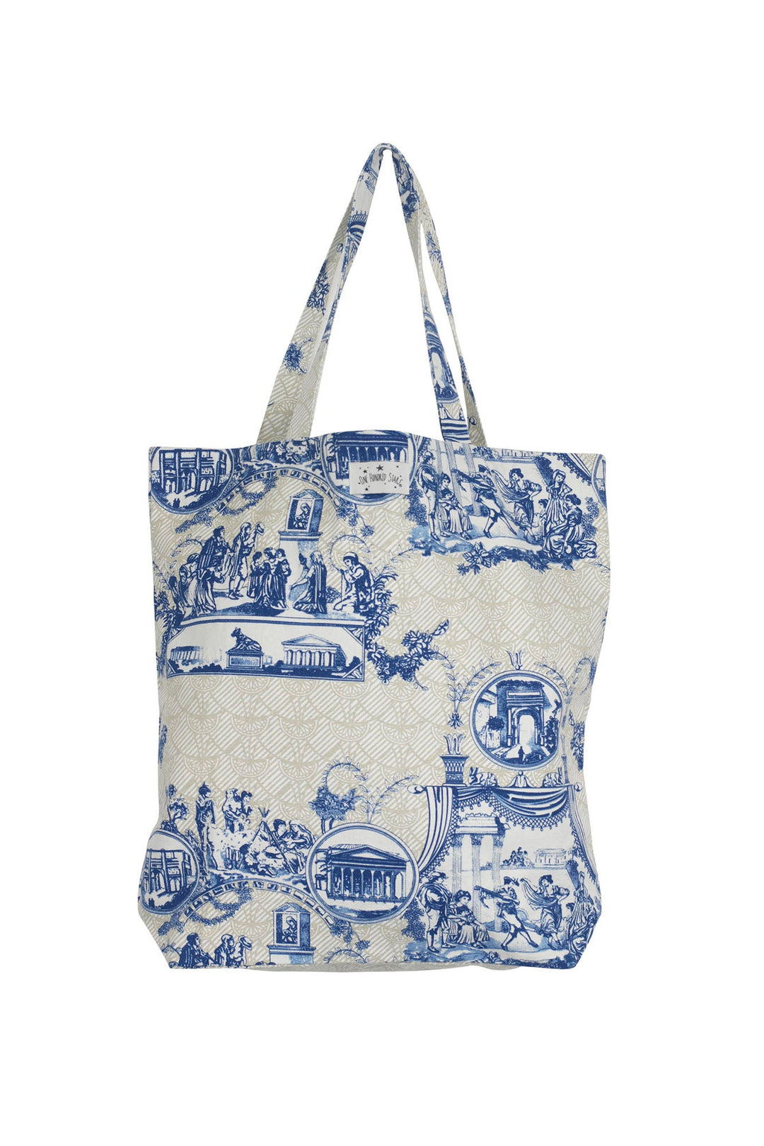 This blue and white print is inspired by classic French Toile De Jouy fabrics. This 100% sustainable cotton bag, reusable shopping bag, a classic tote for keeping your books in or a chic beach bag