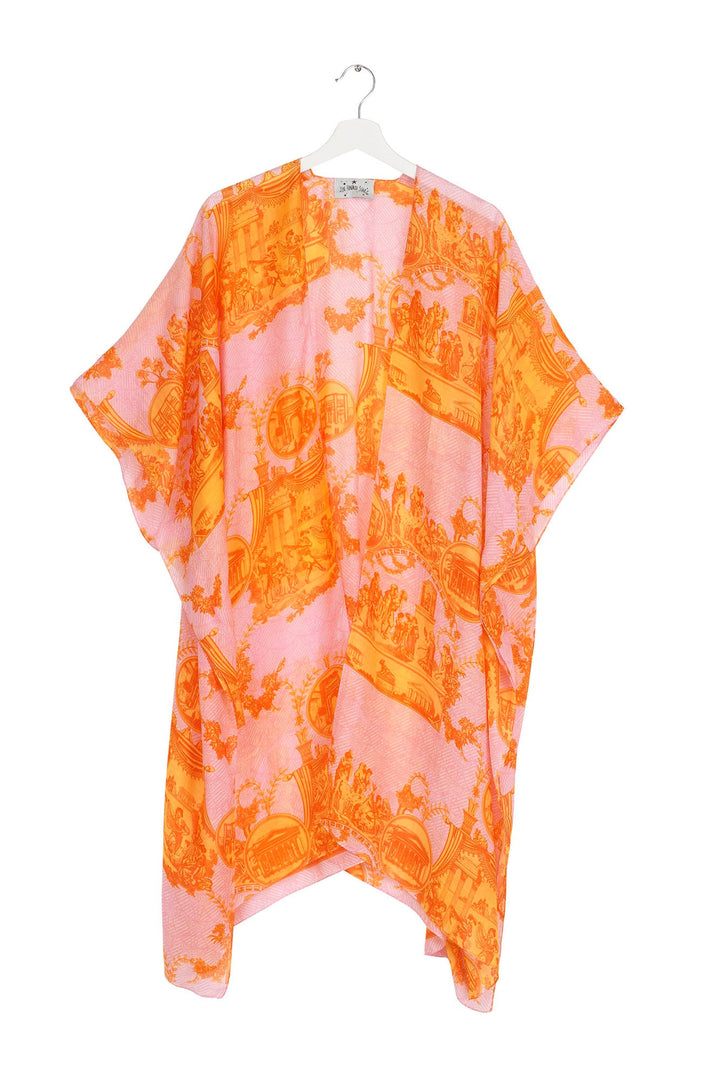 Orange and Pink print is inspired by classic French Toile De Jouy fabrics. 