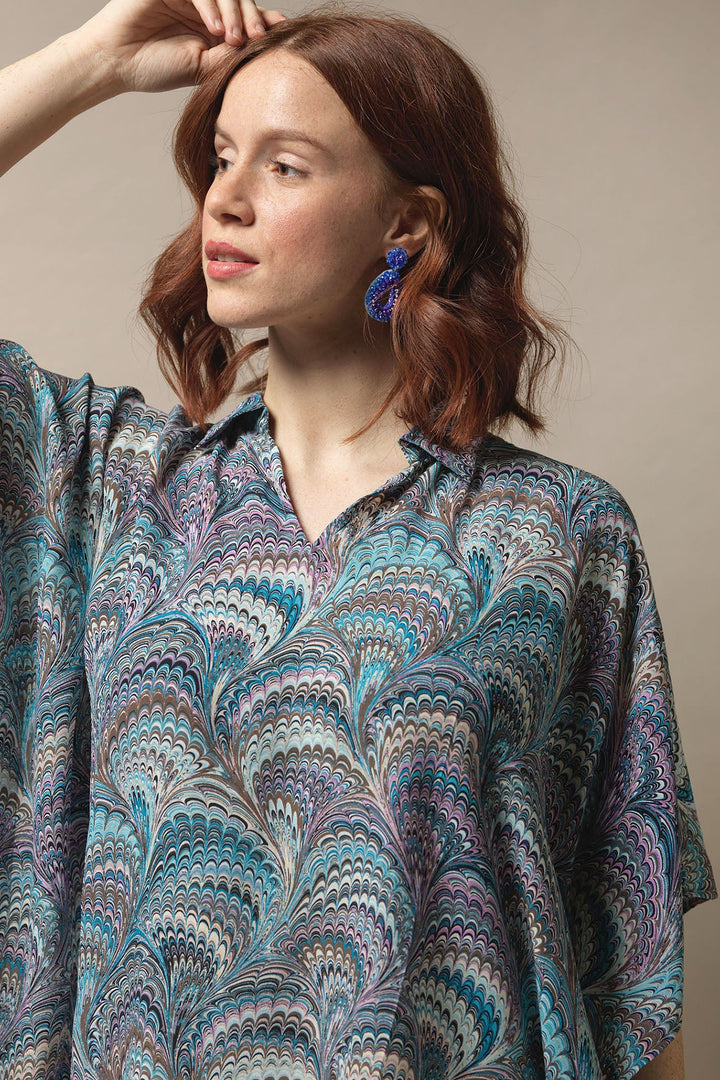 Marbled Blue Tunic Top